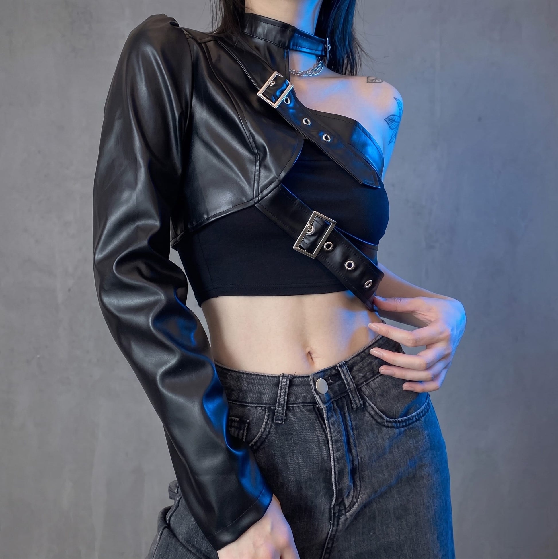 Harajuku Women Black Leather Strap (Shoulder)