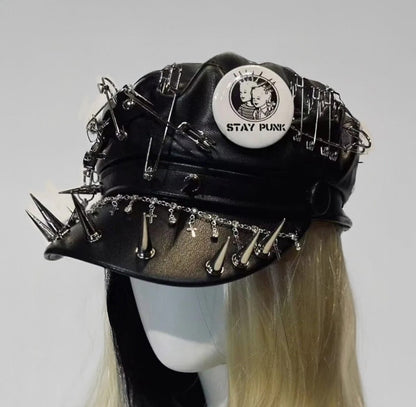 Hexed Heart Beret Gothic Punk Vegan Leather Heavy Metal Beret Hat
