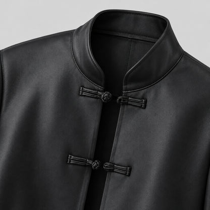 High-end Vintage Embroidery Patchwork Leather Jacket Women's Spring Autumn PU Leather Coat Long Sleeves Button Design Outerwear