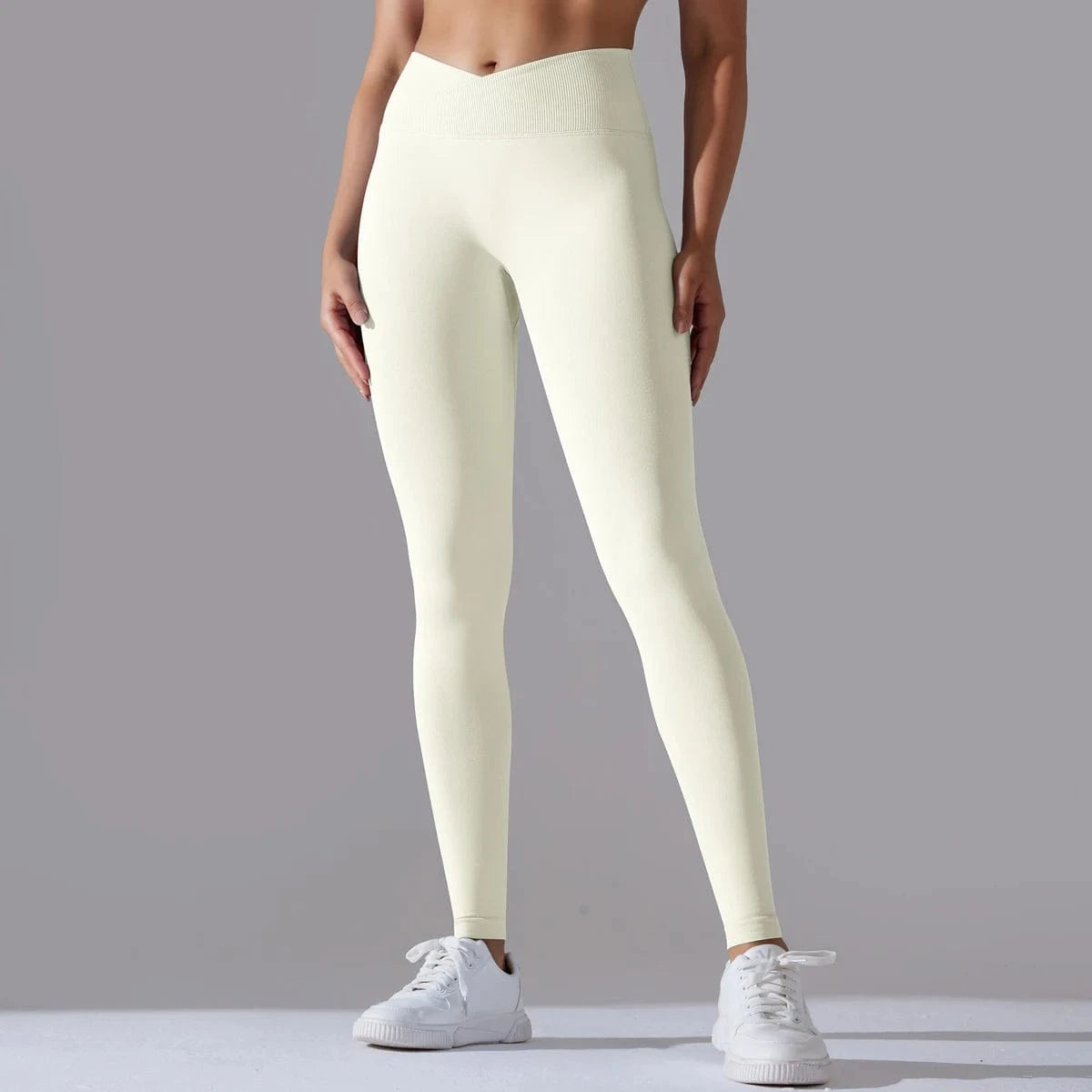 Ivory / S Crossover Waist Women Yoga Leggings / Victorious BioSync Leggings