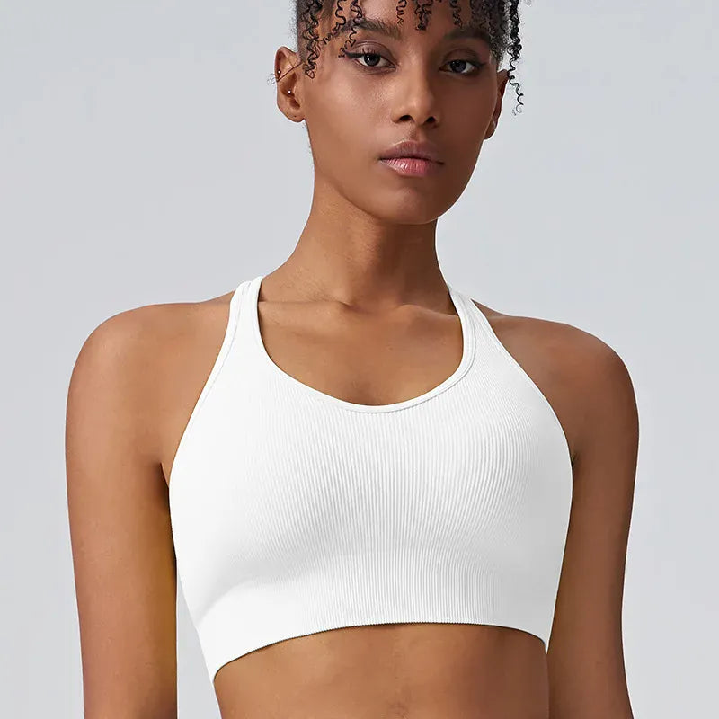 Ivory / S Women's Cross Back Sports Bra/ High-intensity Fixed Cup Shockproof Bra (Victorious Lumen Circuit Bra)