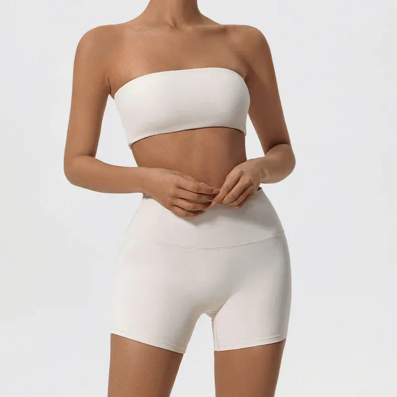 Ivory / S Women's Two Piece Fitness Sports Set / Yoga Gym Outfit / Strapless Bra ( Victorious Nakama Power Bra)