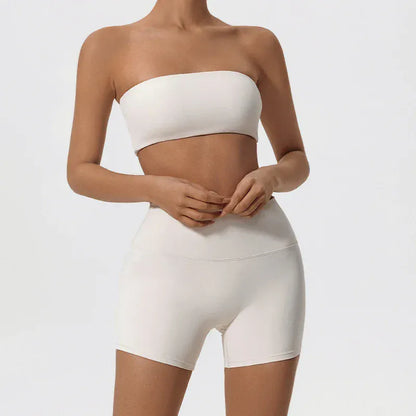 Ivory / S Women's Two Piece Fitness Sports Set / Yoga Gym Outfit / Strapless Bra ( Victorious Nakama Power Bra)