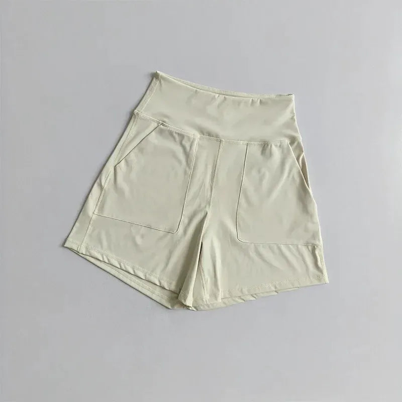 Ivory White / S Women's High Waist Pocket Shorts/ Quick Dry Breathable Shorts