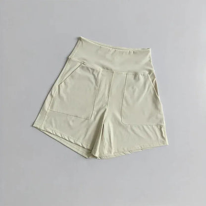 Ivory White / S Women's High Waist Pocket Shorts/ Quick Dry Breathable Shorts