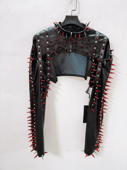 Jacket / L Gothic Full Outfit clothes  / Red Spikes and Black set