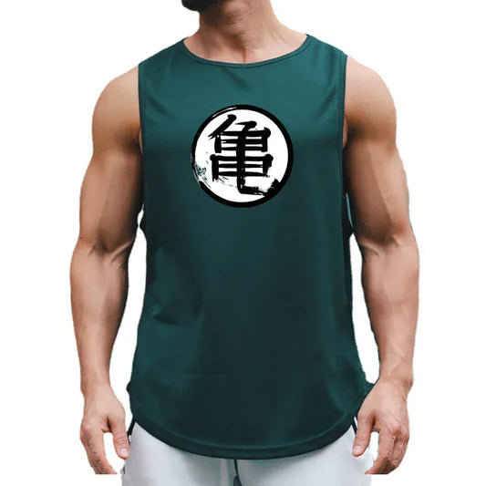 Japanese Turtle Script Printed Mens Gym Tank Top / Quick Dry Bodybuilding Tank Top