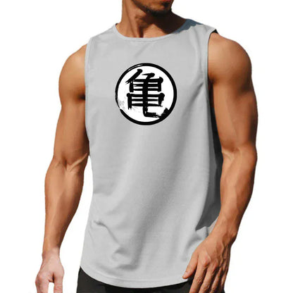 Japanese Turtle Script Printed Mens Gym Tank Top / Quick Dry Bodybuilding Tank Top