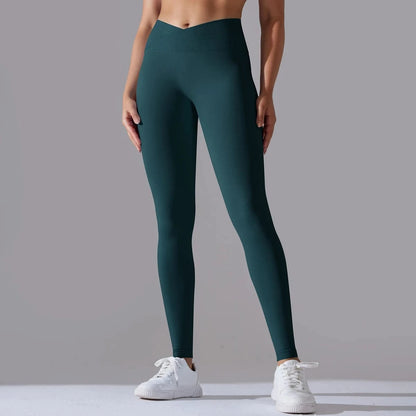 Jungle Green / S Crossover Waist Women Yoga Leggings / Victorious BioSync Leggings