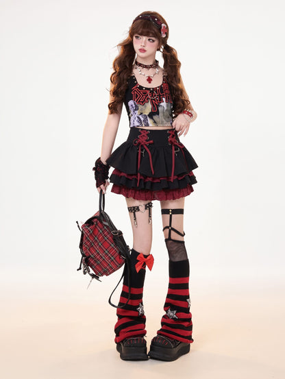 K-Fashion Lace Up Cake Skirts