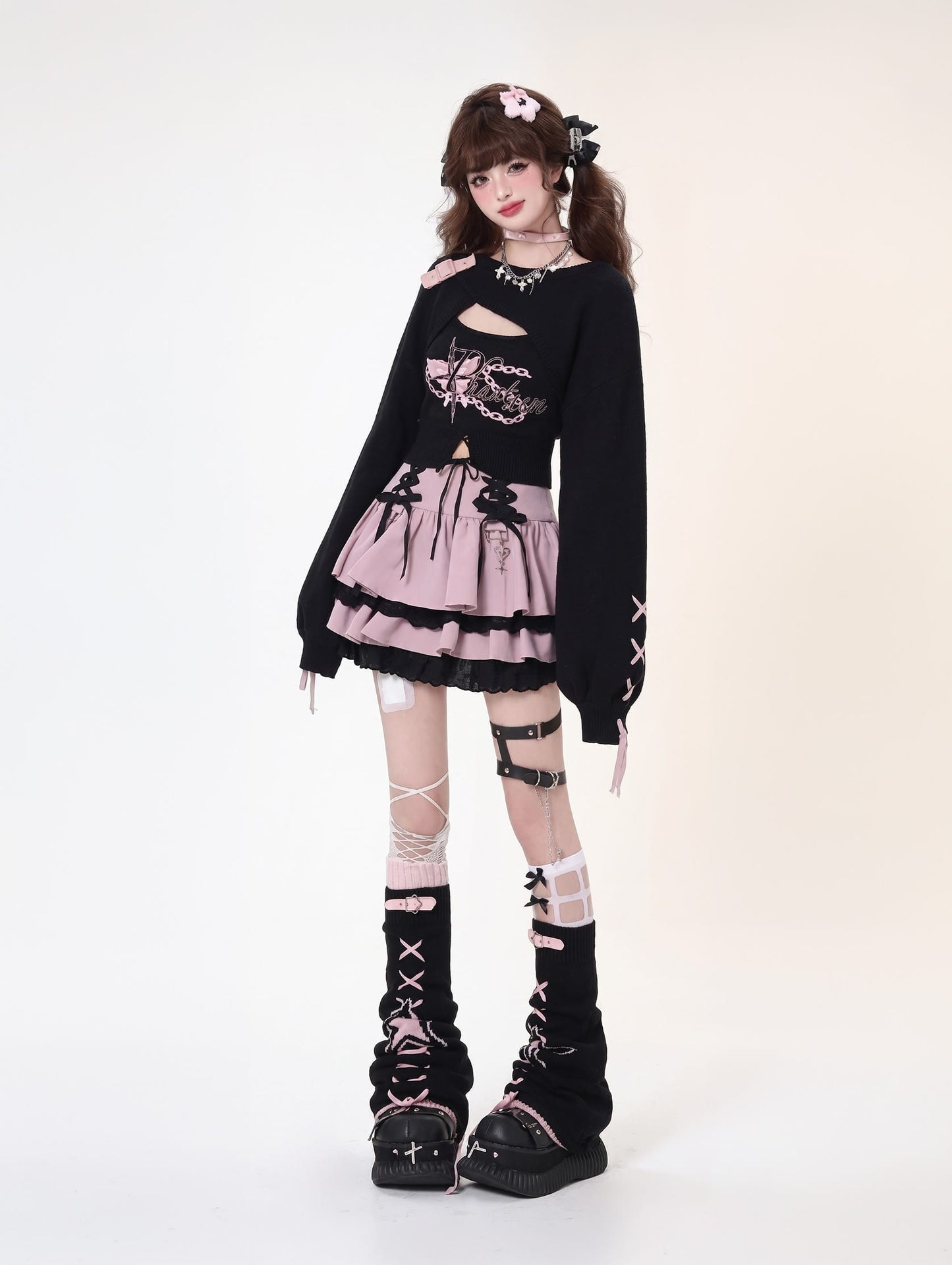 K-Fashion Lace Up Cake Skirts