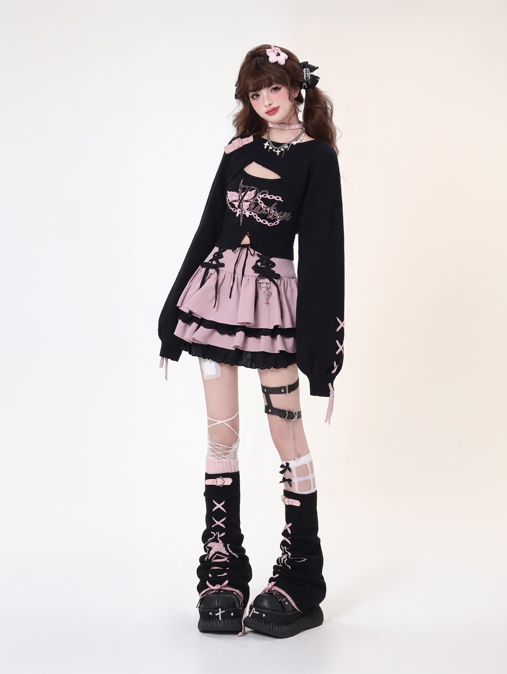 K-Fashion Lace Up Cake Skirts