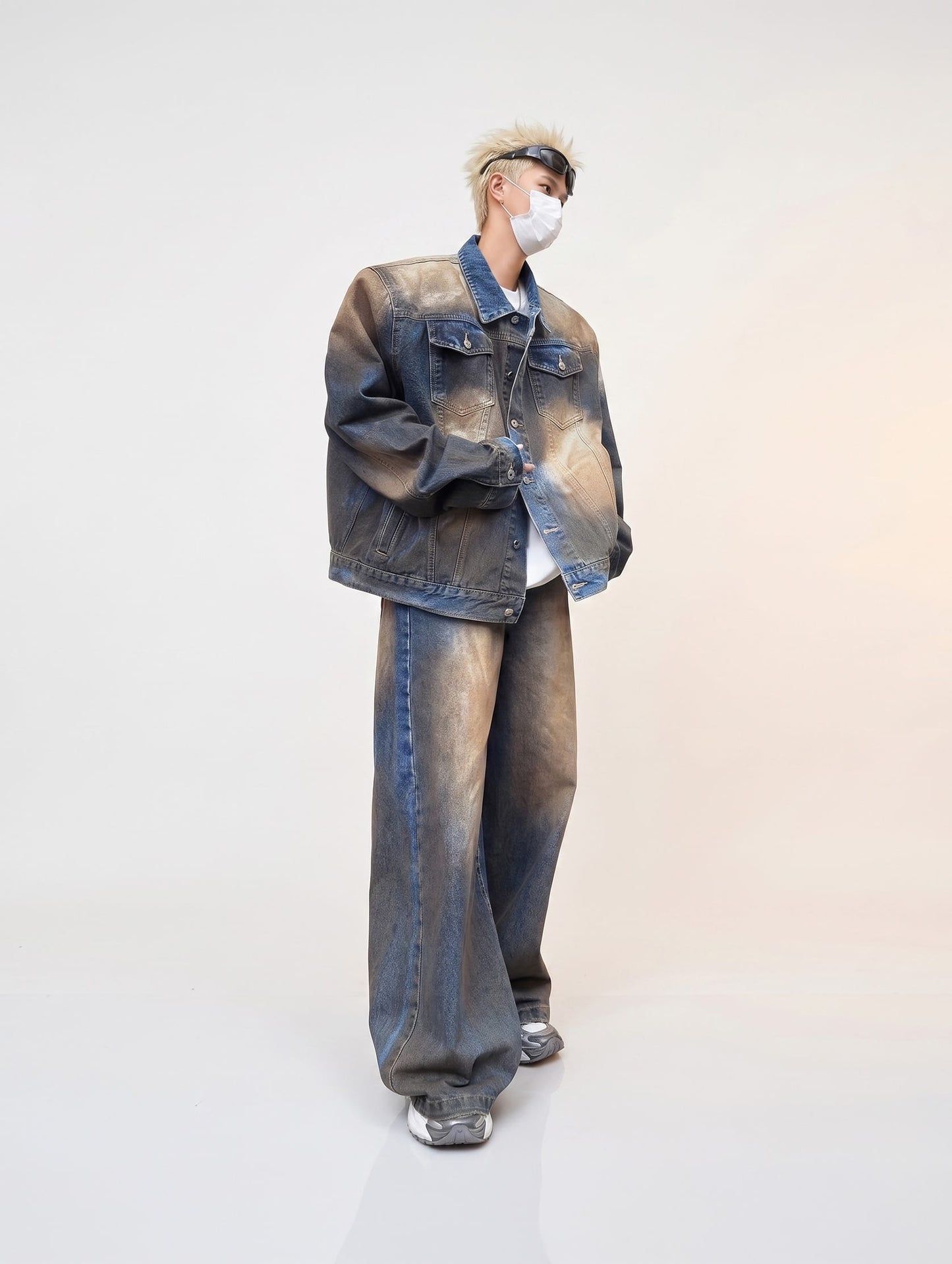 K-Grunge Oversized Distressed Denim Jacket & Pants
