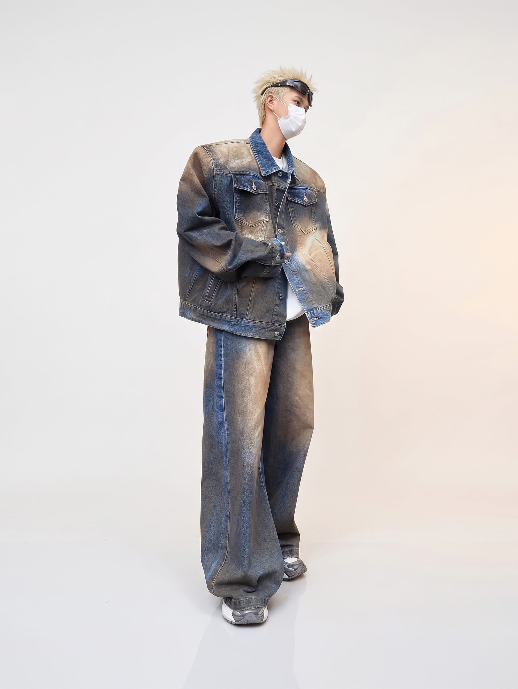 K-Grunge Oversized Distressed Denim Jacket & Pants