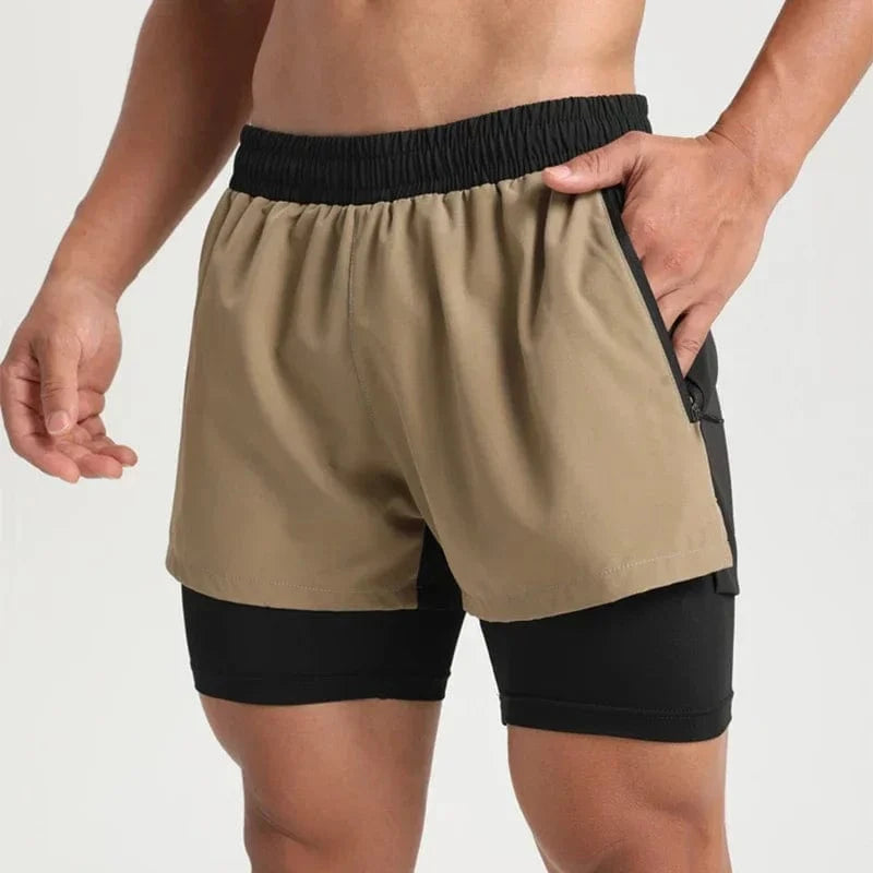 Khaki / CHINA / (50-60kg) for M Victorious NovaGlow 2 in 1 Double-Layer Quick Dry Shorts