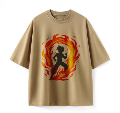 Khaki / XS Cosmic Battle Anime Oversize T-Shirt