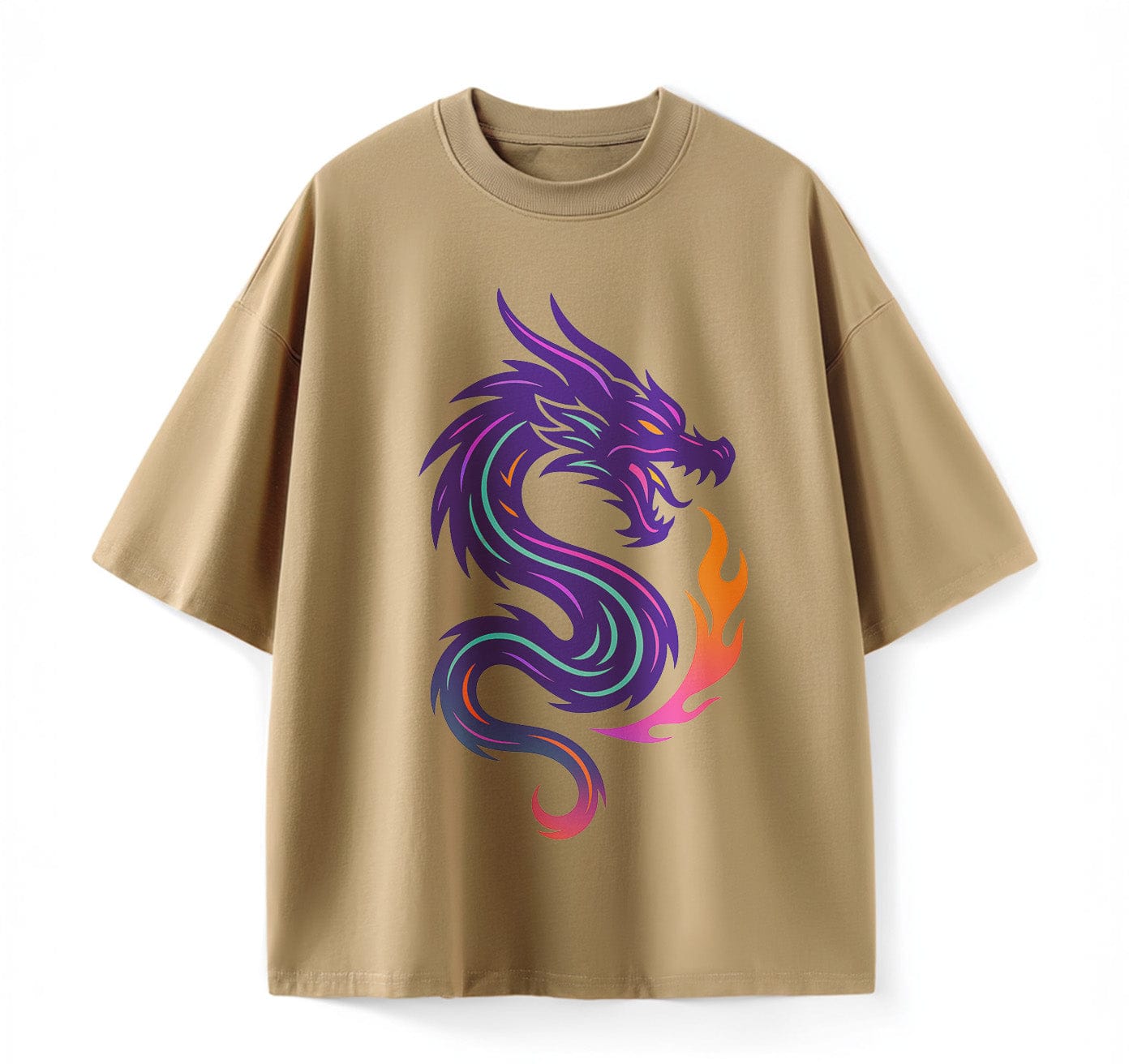 Khaki / XS Dragon Symbol Anime Oversize T-Shirt