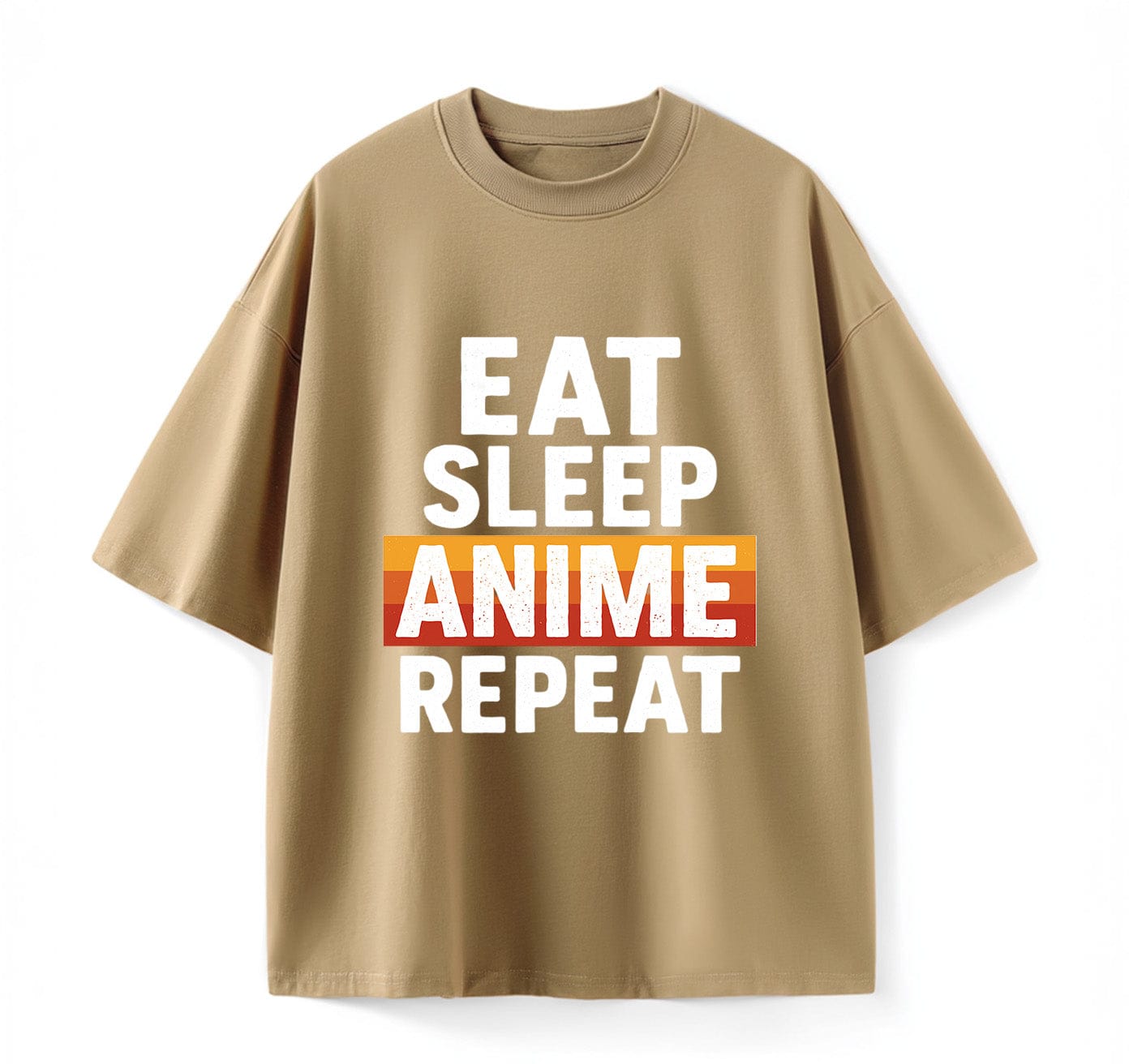 Khaki / XS Eat Sleep Anime Repeat 1 Oversize T-Shirt