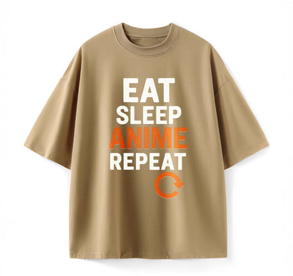 Khaki / XS Eat Sleep Anime Repeat 2 Oversize T-Shirt