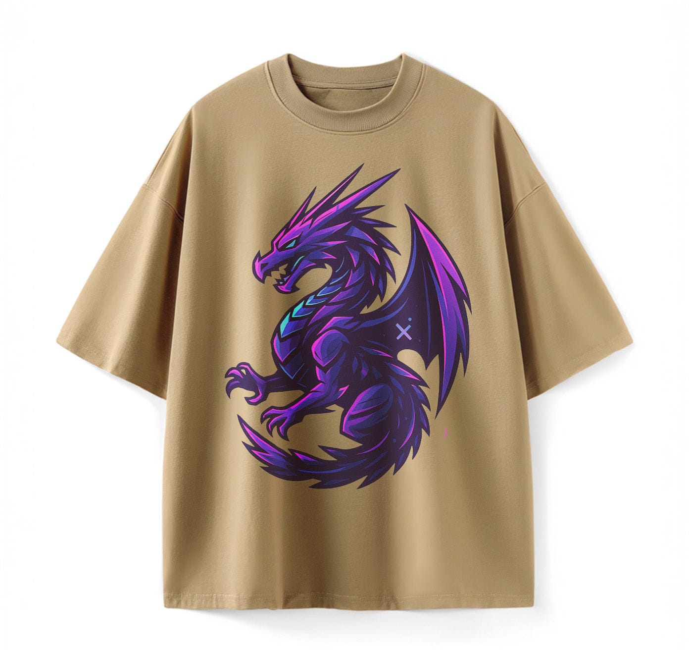 Khaki / XS Neon Dragon Anime Oversize T-Shirt
