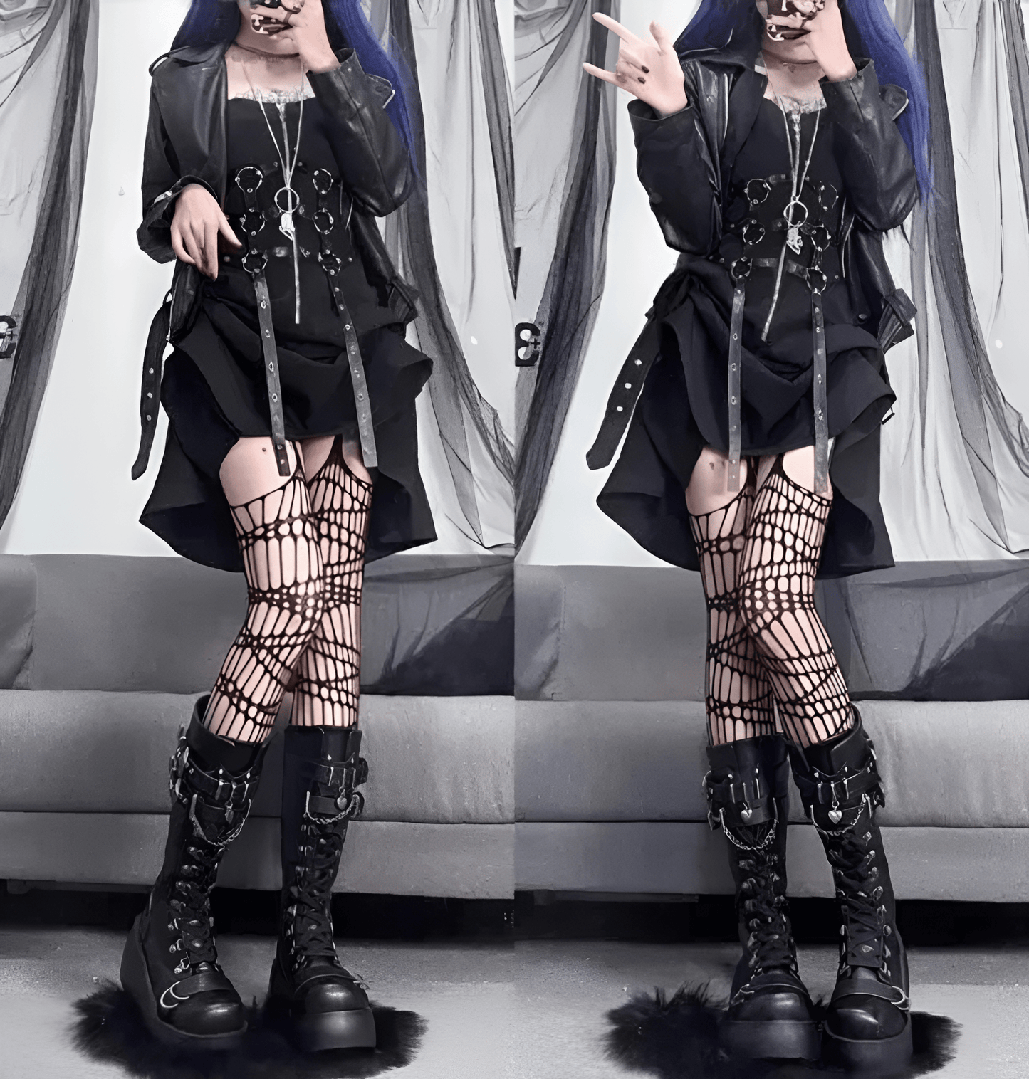Knee High Black Lace Up Gothic Boots (Victorious Kurohana Requiem Boots)