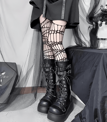 Knee High Black Lace Up Gothic Boots (Victorious Kurohana Requiem Boots)