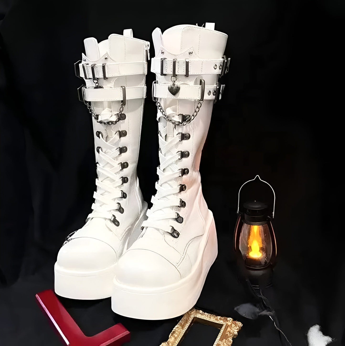 Knee High Black Lace Up Gothic Boots (Victorious Kurohana Requiem Boots)