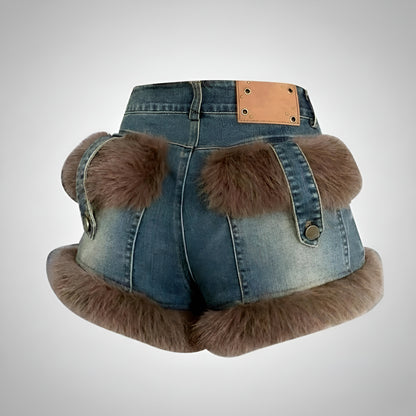 Kpop Idol Cute Fluffy Denim Shorts