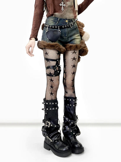 Kpop Idol Cute Fluffy Denim Shorts