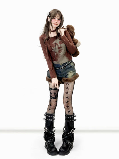 Kpop Idol Cute Fluffy Denim Shorts