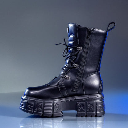 Kpop Idol Platform Boots/ Black Combat Boots with Platform