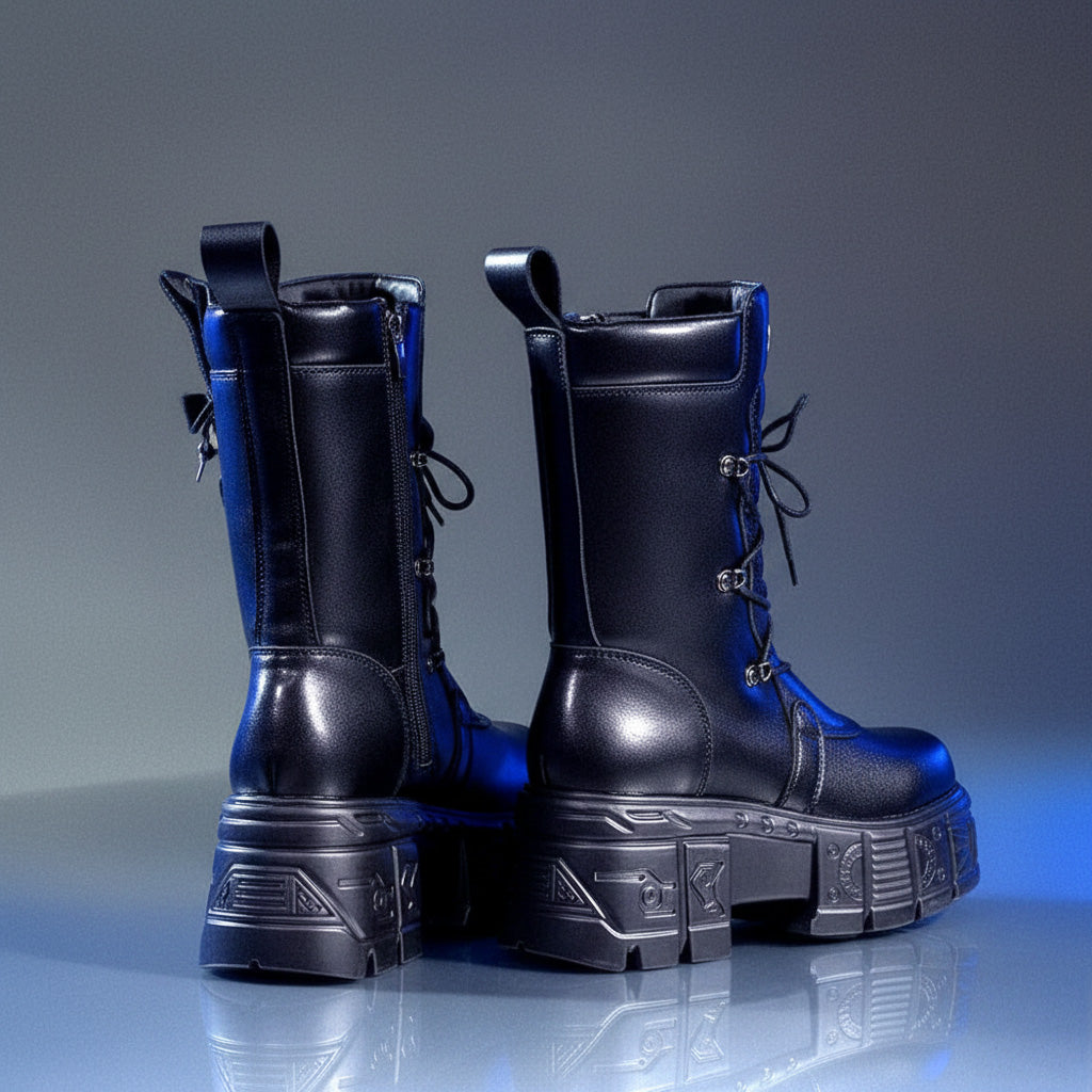 Kpop Idol Platform Boots/ Black Combat Boots with Platform