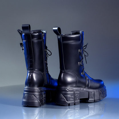 Kpop Idol Platform Boots/ Black Combat Boots with Platform