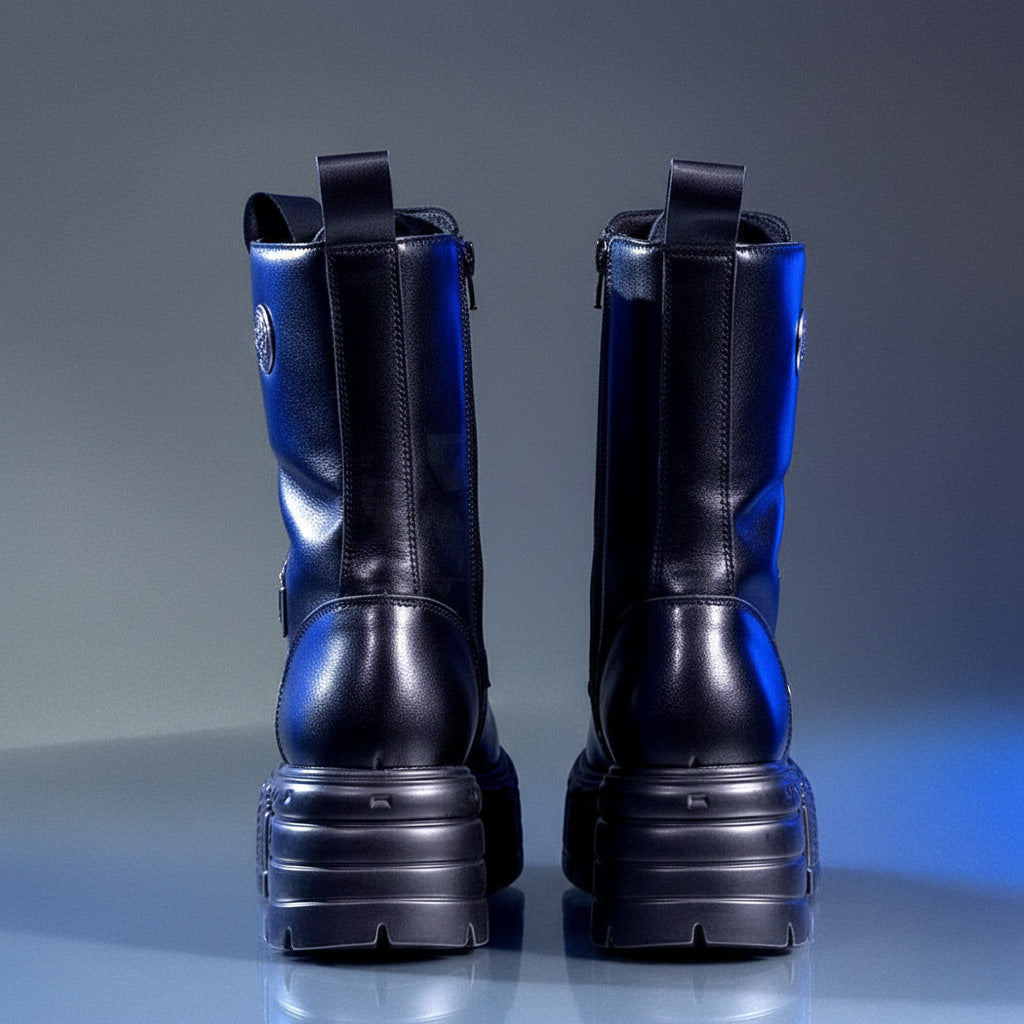 Kpop Idol Platform Boots/ Black Combat Boots with Platform