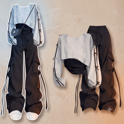 Layered Two-Piece Set Cargo Black Pants/ Grey Sweater / S Subversive Layered Utility Cargo-Set 2
