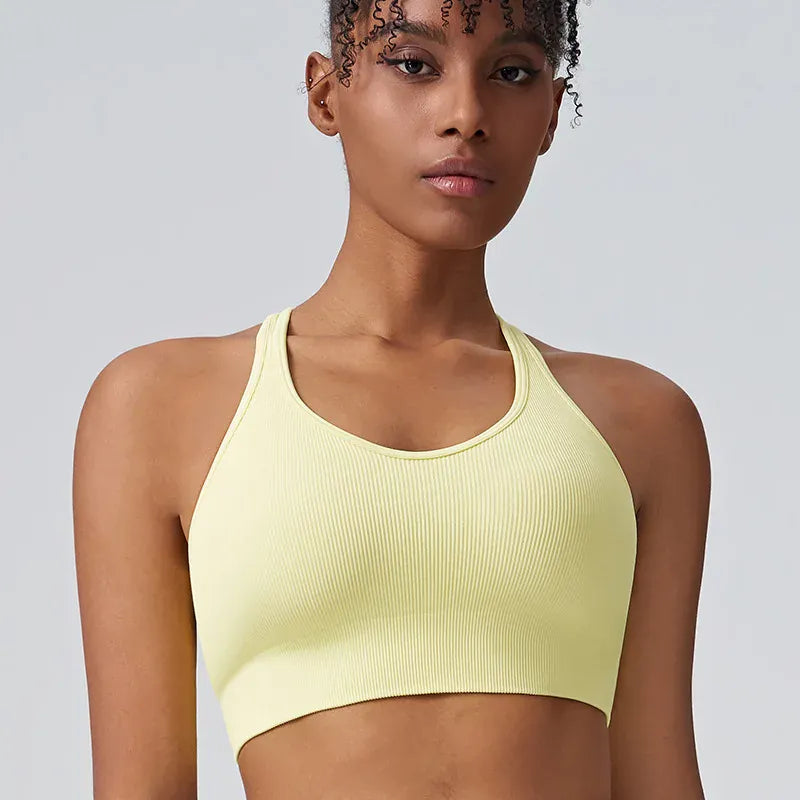 Lemon yellow / S Women's Cross Back Sports Bra/ High-intensity Fixed Cup Shockproof Bra (Victorious Lumen Circuit Bra)