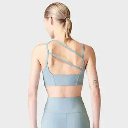 Light blue / L Women's Asymmetric Shoulder Straps Yoga Bra (Victorious SyncWear)