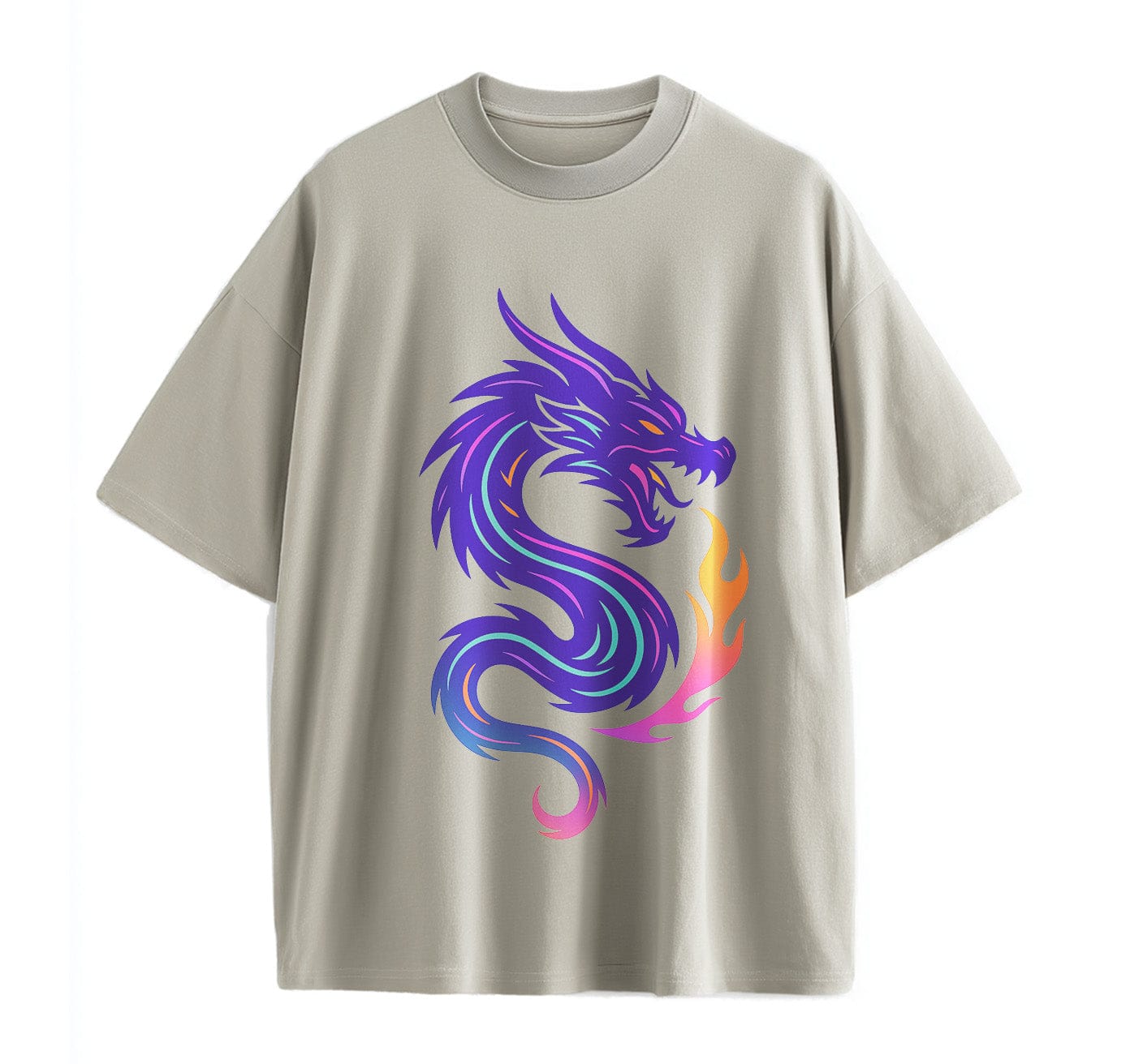 Light Coffee / XS Dragon Symbol Anime Oversize T-Shirt