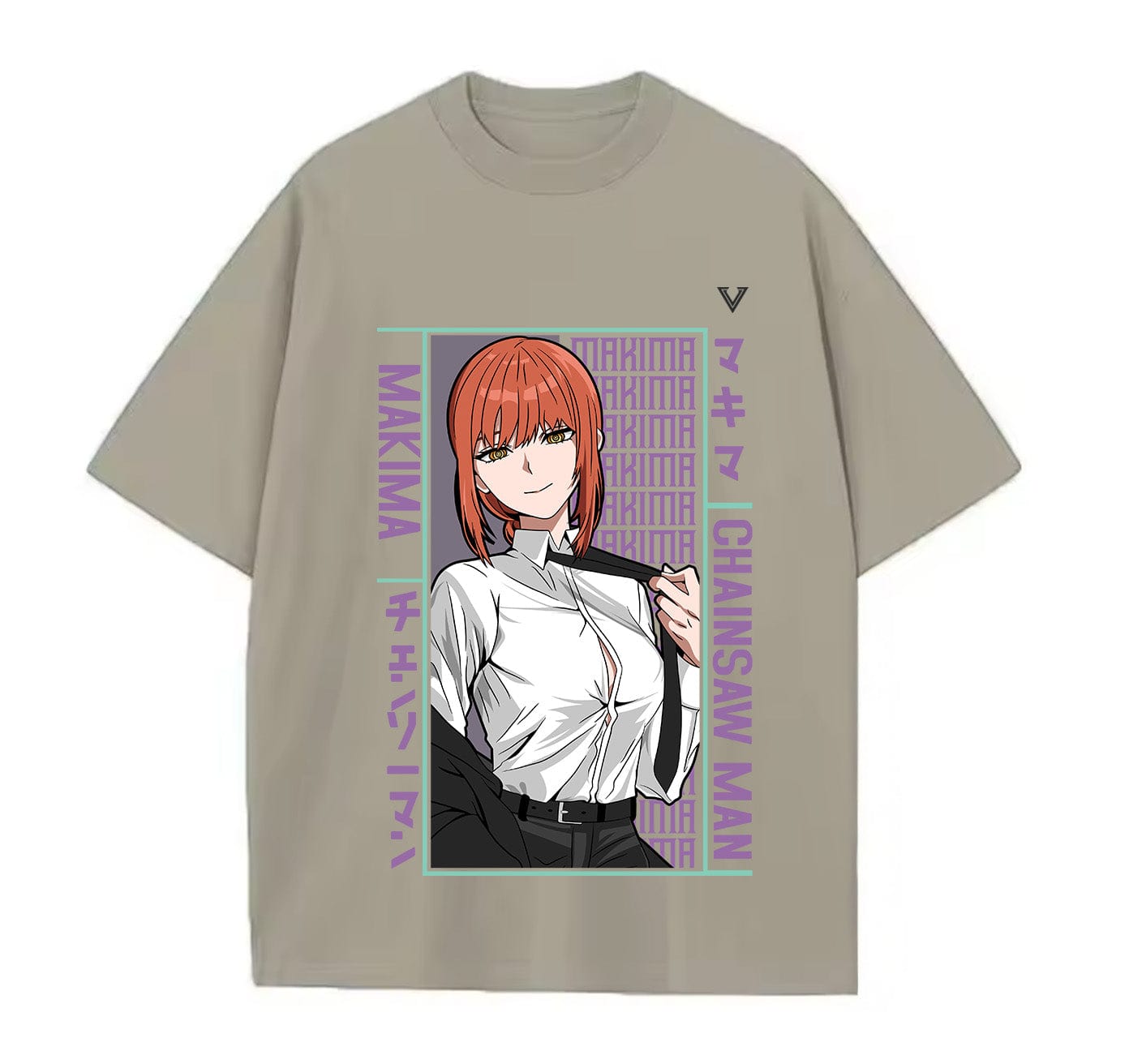 Light Coffee / XS Makima (Chainsaw Man) Anime Oversize T-Shirt