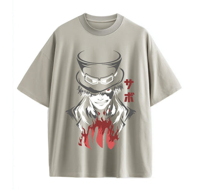 Light Coffee / XS Sabo (One Piece) Anime Oversize T-Shirt