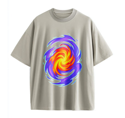 Light Coffee / XS Swirling Energy Flames Anime Oversize T-Shirt