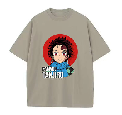 Light Coffee / XS Tanjiro (Demon Slayer) Anime Oversize T-Shirt