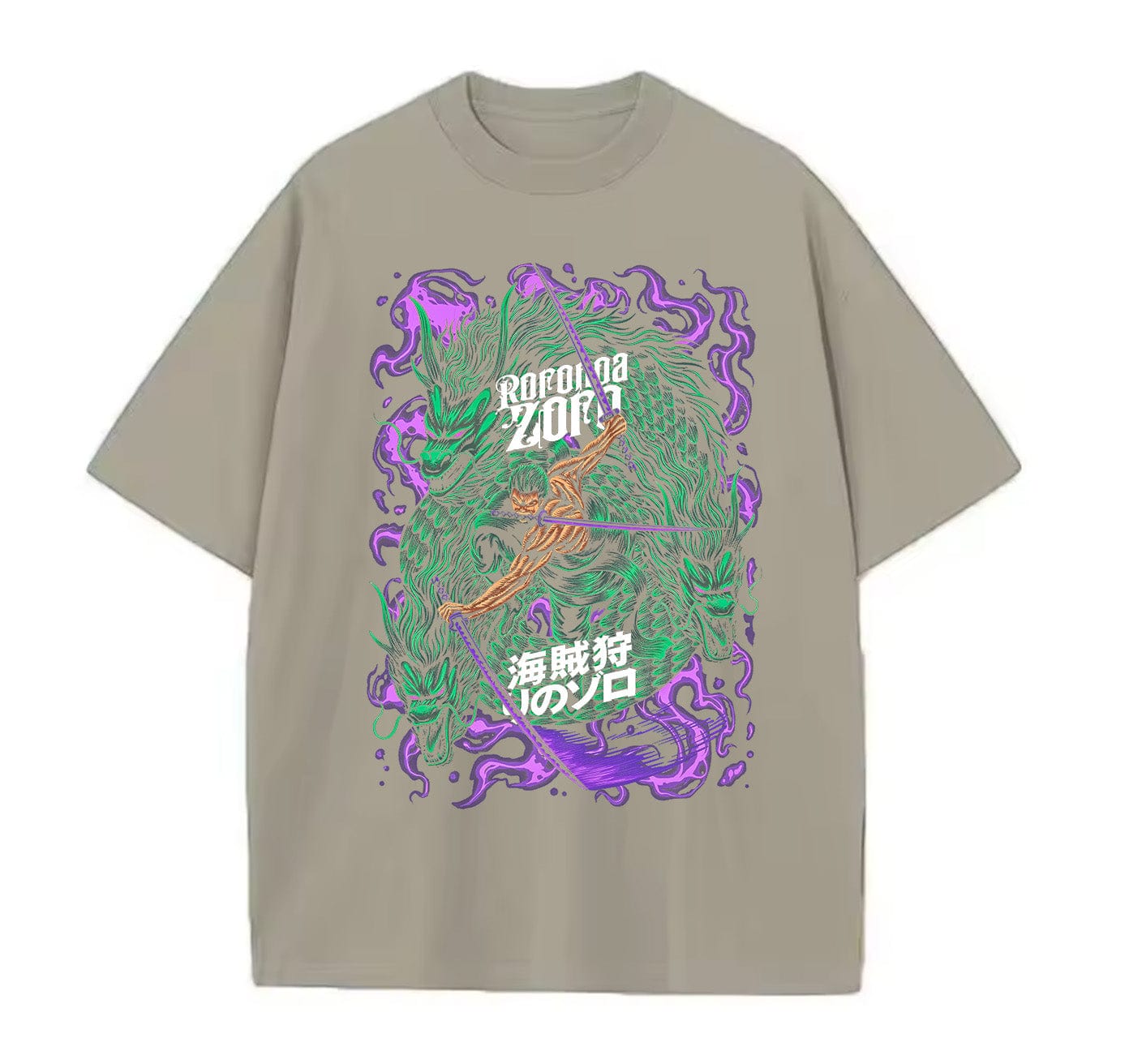 Light Coffee / XS Zoro (One piece) Anime Oversize T-Shirt