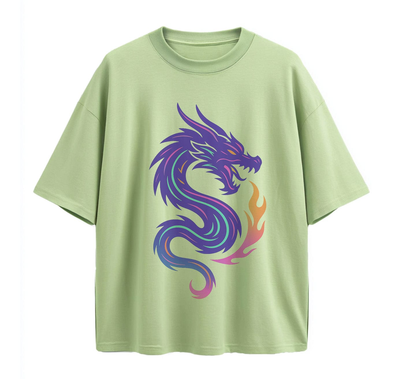 Light Green / XS Dragon Symbol Anime Oversize T-Shirt