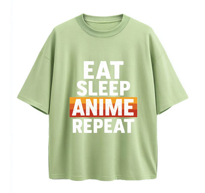 Light Green / XS Eat Sleep Anime Repeat 1 Oversize T-Shirt