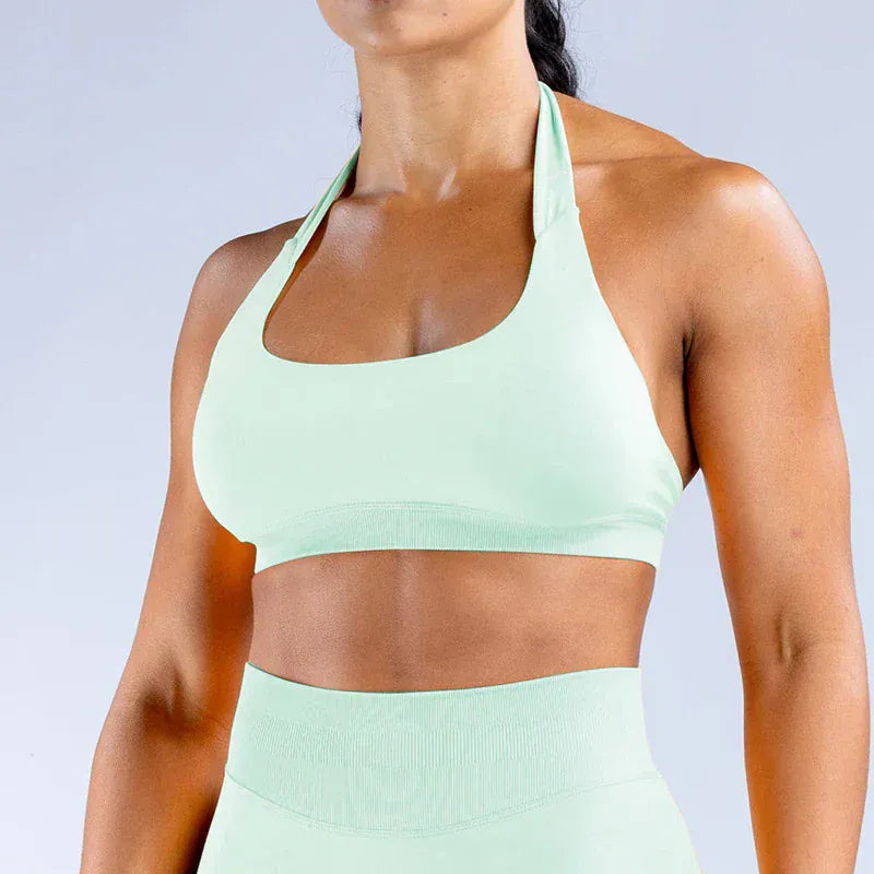 Light Green / XS Impact Sports Bra / Women Seamless Neck Strap Yoga Bra /With Padding