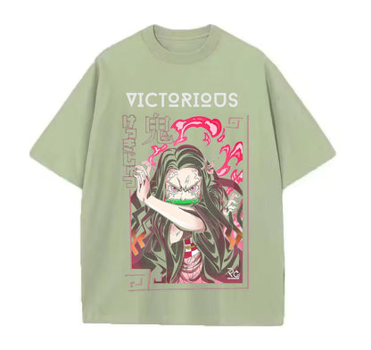 Light Green / XS Nezuko (Demon Slayer)  Anime Oversize T-Shirt