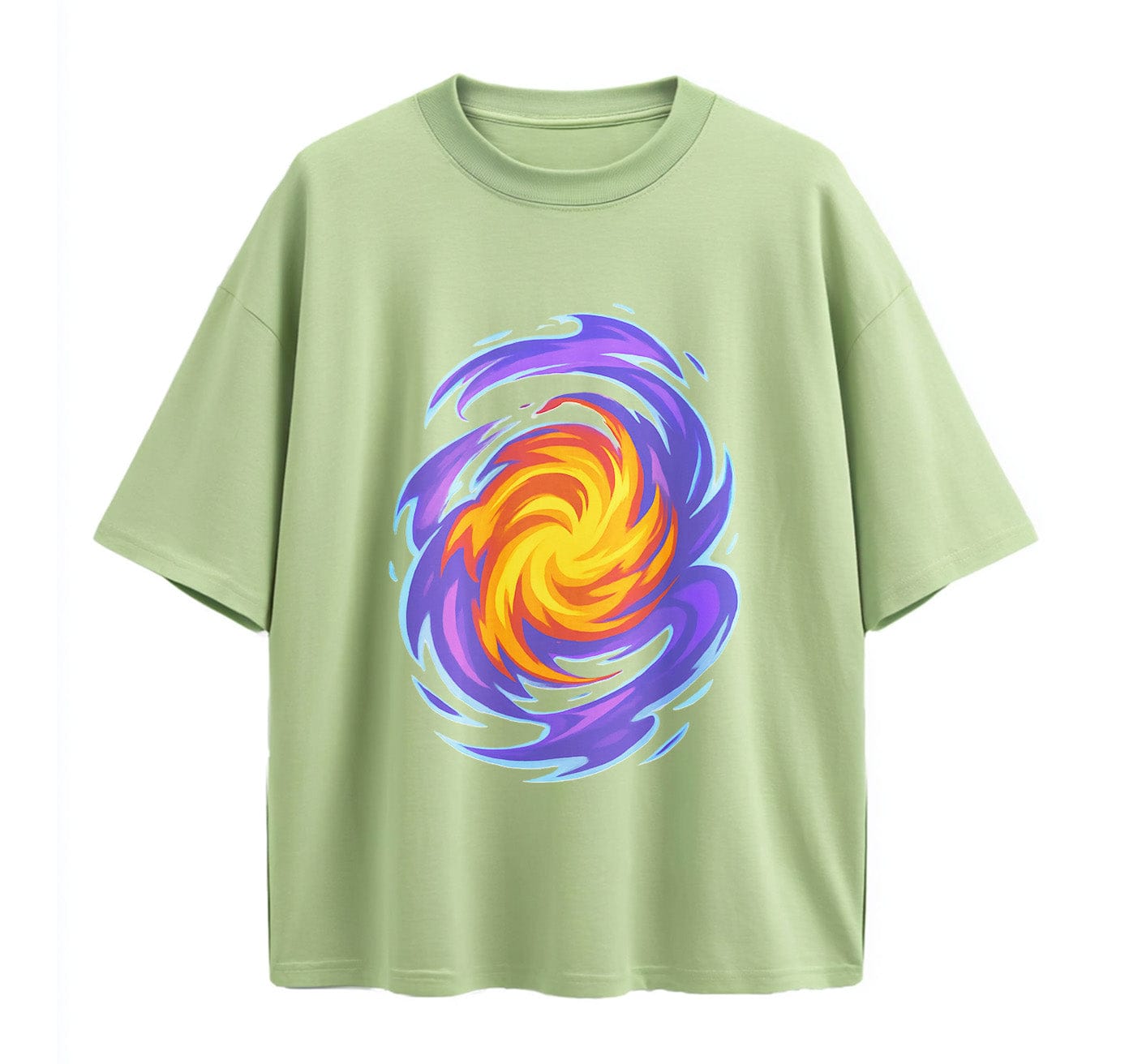 Light Green / XS Swirling Energy Flames Anime Oversize T-Shirt