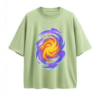 Light Green / XS Swirling Energy Flames Anime Oversize T-Shirt