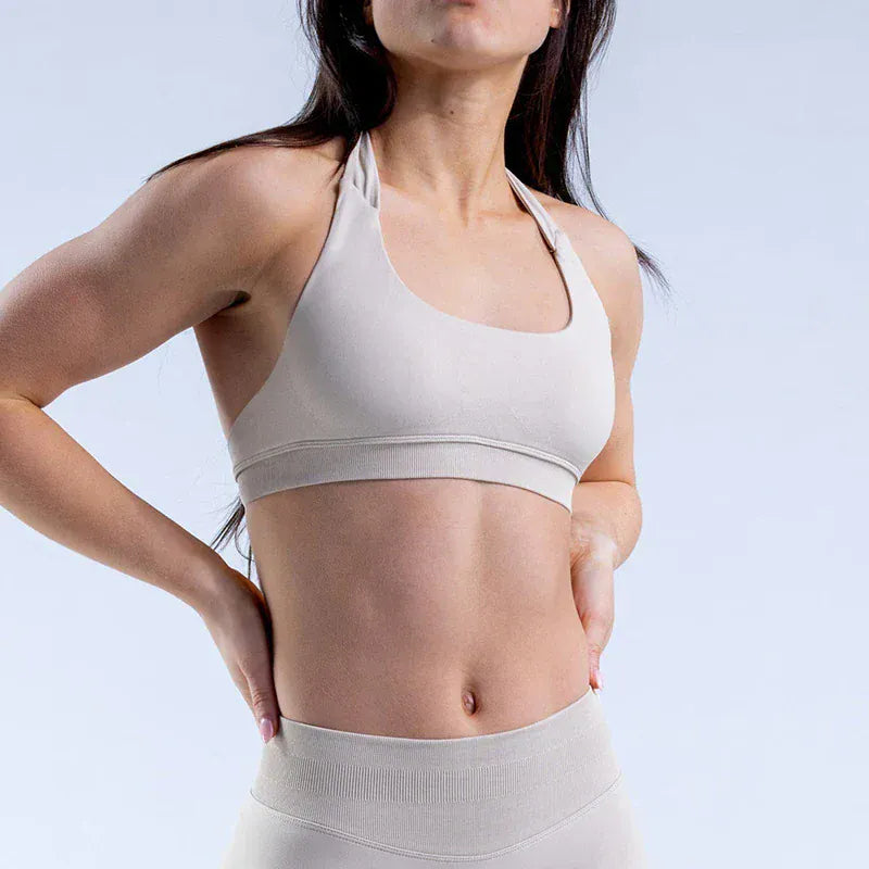 Light Khaki / XS Impact Sports Bra / Women Seamless Neck Strap Yoga Bra /With Padding